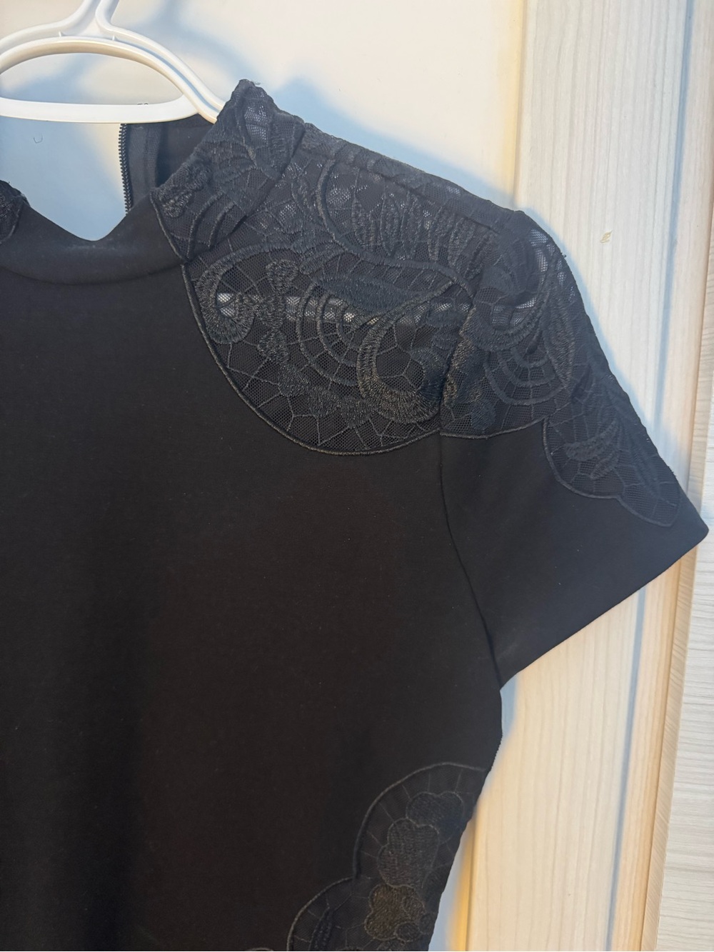 BCBGMaxAzria Black Embroidered Short Sleeve Mini Dress - Picture 3 of 5